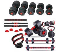 30kg Adjustable Dumbbell Barbell Kettlebell Set - Home Gym Strength Training Free Weights - Multi-Function Equipment with Anti-Slip Grip & Adjustable Plates
