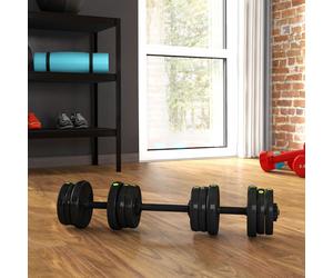 30KGS 2-in-1 Adjustable Barbell & Dumbbells Set, Black and Green