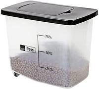 30L/13KG Airtight Pet Food Storage Container Flip Top With Wheels Transparent Plastic Birds Pet Dog Cat Animal Dry Food Seed Dispenser Bin (Black)