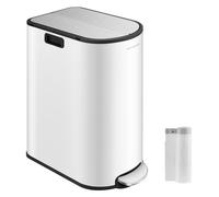 SONGMICS Double Kitchen Bin, 30L and 20L Dual Compartment Slim Bin for Recycling and Waste, Pedal Bin with Wing Lids, Cloud White and Metallic Silver LTB570W02