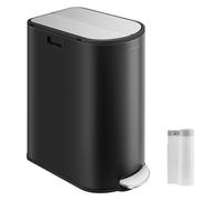 SONGMICS Double Kitchen Bin, 30L and 20L Dual Compartment Slim Bin for Recycling and Waste, Pedal Bin with Wing Lids, Ink Black and Metallic Silver LTB570B02
