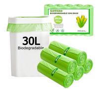 30L Biodegradable Bin Liners 100 Bags, 8Gallon/30 Litre Food Waste Bags Thickened Compostable Trash Caddy Liners, Recycled Degradable Garbage Rubbish Bag for Kitchen Bathroom Garden, Green 60 x 65cm