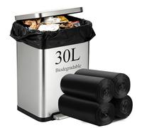 30L Biodegradable Bin Liners 100 Bags, 8Gallon/30 Litre Food Waste Bags Thickened Compostable Trash Caddy Liners, Recycled Degradable Garbage Rubbish Bag for Kitchen Bathroom,Green 60 x 65cm (Black1)
