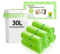 30L Biodegradable Bin Liners, 144 Counts 8Gallon/30 Litre Food Waste Bags | Thickened Leakproof Compostable Bin Bags, Recycling Trash Rubbish Bag for Kitchen Bathroom Garden, Green, 60 x 65cm