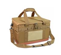 30L Camping Storage Bag,Foldable Camping Cookware Organizer Tactical Tote Bag with Handles and Removable partition for Camping Cooking Utensils Cookware Hiking Travel Picnic RV Car (Khaki)