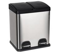 30L Dual Compartment Recycling Pedal Bin - Stainless Steel Kitchen Waste & Recycling Bin with Soft-Close Lid (2×15L Compartments) (2x15L)