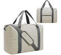 30L Foldable Underseat Travel Duffel Bag: Lightweight Carry On Luggage for Women & Men, Waterproof Overnight Bag, Gym Sport Holdall, Hospital Tote with Trolley Sleeve (17.3"x13.8"x7.9"), Beige