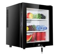 30L Mini Fridge Under Counter Freestanding Larder Refrigerator Table Top Fridge With Cooling And Heat Function LED Light + Lock And Key Quiet For Bedrooms, Hotels & Guest Houses ( Color : Glass door )