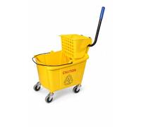 30L Mop Bucket System with Wringer Trolley and Caution Wet Floor Sign, Yellow, for Industrial Commercial Floor Cleaning in Restaurants Hospitals Malls (30 Litres)