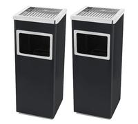 30L Outdoor Stainless Steel Trash Can with Ashtray Indoor/Outdoor Use FreeStanding Includes Inner Bin 25x25x60 cm Black Color Durable and Stylish Design.