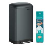 SONGMICS Kitchen Bin, 8 Gallon (30L) Rubbish Bin, Steel Pedal Bin with Lid and Inner Bucket, Soft Close, Greenish-Grey LTB01GS