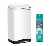 SONGMICS Kitchen Bin, 8 Gallon (30L) Rubbish Bin, Steel Pedal Bin with Lid and Inner Bucket, Soft Close, White LTB01W
