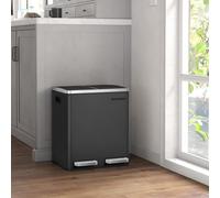 30L Recycling Bin, Metal Rubbish Bin, Step Bin With Inner Bucket And Handles, 2 X 15 Liter, Soft Closure, Airtight, Black