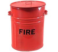 30L Red Fire Bucket Ash Bin with Lid - Metal Fire Bucket for Sand 39CM High