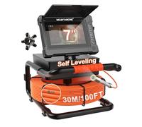 30M/100FT Drain Camera with Self-Leveling, 7'' IPS Monitor Sewer Inspection Camera with Meter Markers, HD 1080P Pipe Industrial Endoscope with DVR Recorder & Audio for Plumbers, 32GB Card