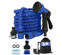 30M/100FT Expandable Garden Hose, Flexible Retractable Water Hose with 8 Spray Patterns, 3/4" & 1/2" Connectors, Anti-Leak Latex Core, Blue