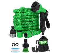 30M/100FT Expandable Garden Hose, Flexible Retractable Water Hose with 8 Spray Patterns, 3/4" & 1/2" Connectors, Anti-Leak Latex Core, Green