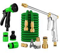 30M/100FT Expandable Garden Hose Pipe with Metal Spray Gun or 8-Function Sprinkler Lightweight Kink-Free Water Hose, Car Washing & Outdoor Use. (Green, Hose Pipe with Metal Jet Spray & Sprinkler Gun)