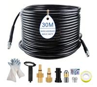 30M/100FT High Pressure Washer Drain Hose Kit 5800 PSI / 400 bar, Compatible with Karcher K2-K7 Series, Lavor & Bosch - Sewer Jetter with Jet & Rotating Nozzle for Drains, Patios, Driveways