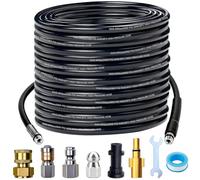 30M/98.5FT 5800 PSI/400Bar High Pressure Washer Hose Drain Cleaning Kit with 3 Adapters & 3 Nozzles,Sewer Jet Hose Kit is Compatible with Most Pressure Washer Guns and is Kink-Resistant
