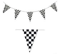 30m Black White Plaid Fabric Bunting Banner Party Decorations Checkered Gingham Triangle Flag Pennant Garland for Picnic BBQ Football Racing Theme