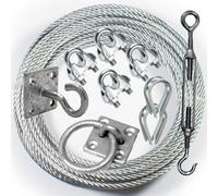 30m Catenary Overhead Wire Rope Kit - Galvanised Steel Cable/Line Lash Grip Hook