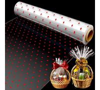 30m Christmas Cellophane Wrap, Clear Cellophane Wrap with Red Dot Design for Hampers, Cellophane Roll for Gift Baskets and Christmas Gifts, Cellophane Roll (40cm Wide)
