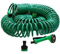 30M Coil Hose Pipe Hosepipe Water Garden Watering & Nozzle Set Gardening Set Tough Kink Resistant Hardened Lightweight Retractable Coil Hose Pipe Reel Water Spray Gun Nozzle Garden Patio UK RS Shop