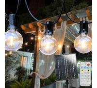 Ark Mat Lumo Sunline G40 Solar String Lights | Warm 2200K LED Bulbs, Remote Control, 8 Lighting Modes, IP44 Waterproof Festoon Lights for Garden, Patio & Party 30 Meters Long