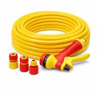 30m Garden Hose Pipe Set, Yellow PVC, 3 Layer Construction, Flexible 4 Season Watering Hose with Spray Nozzle and Connectors