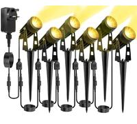 30m Garden Spotlights Mains Powered Waterproof 18W 6-Packs Garden Spike Lights 12V LED Garden Spot Lights Pathway Lighting IP65 Outdoor Electric Garden Uplighter Warm White with BS Plug for Path Yard