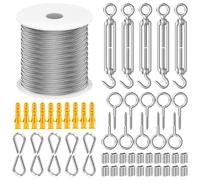 30m Garden Wire for Climbing Plants, 304 Stainless Steel Garden Wire Rope, 2mm Heavy Duty Durable Cable Wire Kit with M5 Vine Eyes, Outdoor Catenary Cable for Hanging String Lights, Trellis, Wisteria