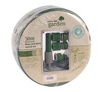 30m Green Garden Hose Pipe and Spray Nozzle with Connectors Marco Paul Green One Size
