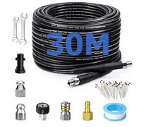 30M High Pressure Washer Hose: Lifegogo 5800PSI/400Bar Washer Drain Pipe Hose Cleaning Kit with 2 Adapter 2 Corner & Rotating Nozzles Sewer Jetter Kit for Drains Patios Driveways