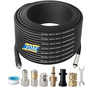 30M Kink Resistant Pressure Sewer Jetting Hose Kit with 2 Types Jet Nozzle & 4 Replacement Adapters, 5800 PSI Washer Drain Pipe Hose Cleaning Kit Compatible with Karcher K2-K7 and Bosch AQT