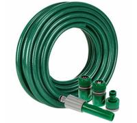 30m Reinforced Green Garden Hose Pipe Hosepipe and Spray Gun Set - Green