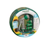 30m Reinforced Green Garden Hose Pipe / Hosepipe and Spray Gun Set