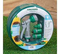 30m Reinforced Green Garden Hosepipe with Spray Gun Set