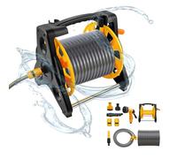 30M Retractable Garden Hose Reel Kit - Complete Set w/ 7-Pattern Gun, Quick Connectors & Wheels, Kink-Free for Pet Bathing & Irrigation