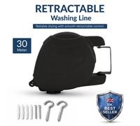 30M Retractable Washing Line Black Wall Mounted Outdoor Clothes Line With Locking Mechanism