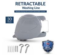30M Retractable Washing Line Grey Wall Mounted Outdoor Clothes Line With Locking Mechanism