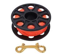 30M Scuba Diving Finger Reel, Lightweight Plastic Spool with Double Ended Brass Bolt Snap Clip, Flared Design for Glove Use, Fluorescent Orange Nylon Line for Divers (Black)
