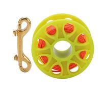 30M Scuba Diving Finger Reel, Lightweight Plastic Spool with Double Ended Brass Bolt Snap Clip, Flared Design for Glove Use, Fluorescent Orange Nylon Line for Divers (Yellow)