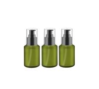 30ml 1OZ Empty Glass Pump Bottle with Press Pump, Green Portable Refillable Liquid Foundation Container, Travel Cream Lotion Dispenser Storage Bottles for Essence Emulsion Sample Holder (3 Pack)