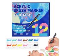 30ml Acrylic Paint Markers Soft Brush Tip Pens And Markers Acrylic Paint Pens For Wood Stone Canvas Glass Fabric Egg Rock Painting And DIY Crafts Art Supplies (12PCS)