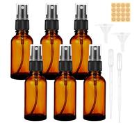 30ml Amber Glass Spray Bottle, 6pcs Empty Fine Mist Spray Bottle, Refillable Brown Glass Spray Bottle with Dropper, Funnels, Label for Cleaning, Aromatherapy, Perfume, Hair, Cosmetic Travel Sprays
