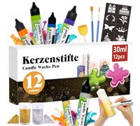 30ml Candle Painting Set with fine Glitter Gold Silver Wax pens for Ideal for Candle Decorating & Designing Color (12 Colors)