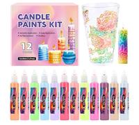 30ml Canvas Marker - Glass Paint Pen | 12 Brightly Colored Funny Candle Paints | Festivals, Glass Crafts, Tote Bags, Writing, Drawing, Decorating Set With Cotton Fabric Use This Art Tool Set