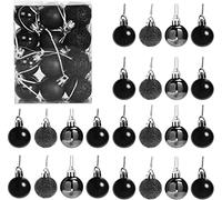 (24Pcs, Black) 30mm Christmas Baubles Shatterproof,Tree Decorations