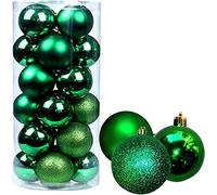 30mm/24Pcs Christmas Baubles Shatterproof Emerald Green, Christmas Tree Decorations Ball Ornaments Balls Xmas Hanging Decorations Holiday Decor - Shiny,Matte,Glitter, Packaging May Vary